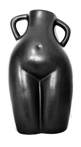 8.5 Inches Tall Miniature Black Clay Female Fertiliy Navel Vase.