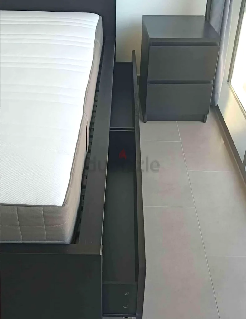 IKEA Malm Queen Size Storage Bed Frame With IKEA Brand Mattress For