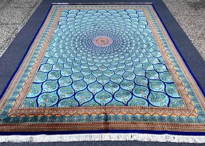 295 x 403 cm | New Beautiful Silk Persian Carpet Gombad