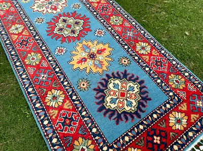 82 x 303 cm | new Handmade Stunning Kazak Runner Carpet Blue