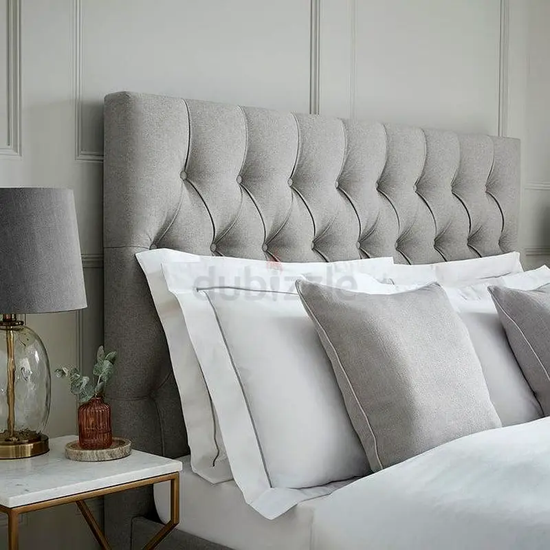 Grey Velvet Queen Bed with Winged Headboard
