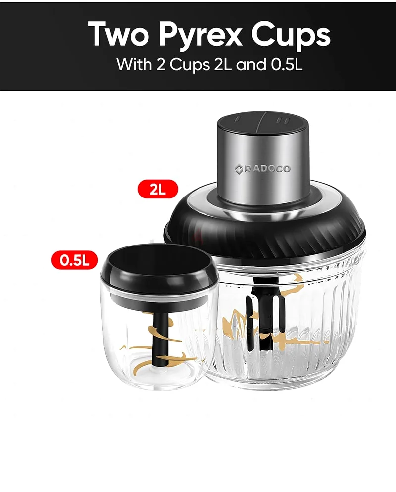 Food Processor, Electric Food Chopper with 2 Glass Bowls (2L Cup 0.5L Cup), 400W Power Grinder63169460411010112