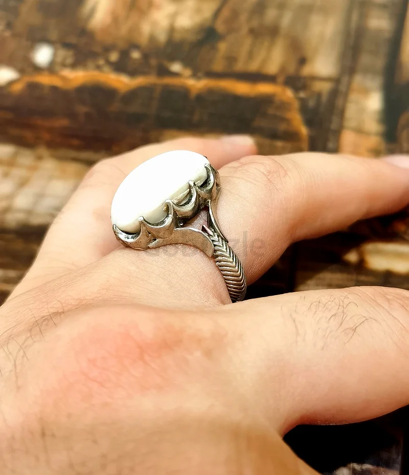 خاتم بحجر فيروز نيشابوري ابيض نوادر - Rare White Ferrose Nishaburi Stone63174324223617114