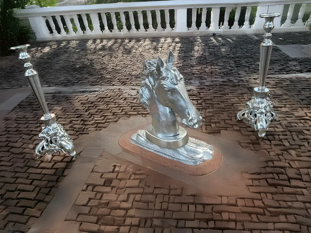 Corner home garden horse decorative ceramic aluminium meta silver