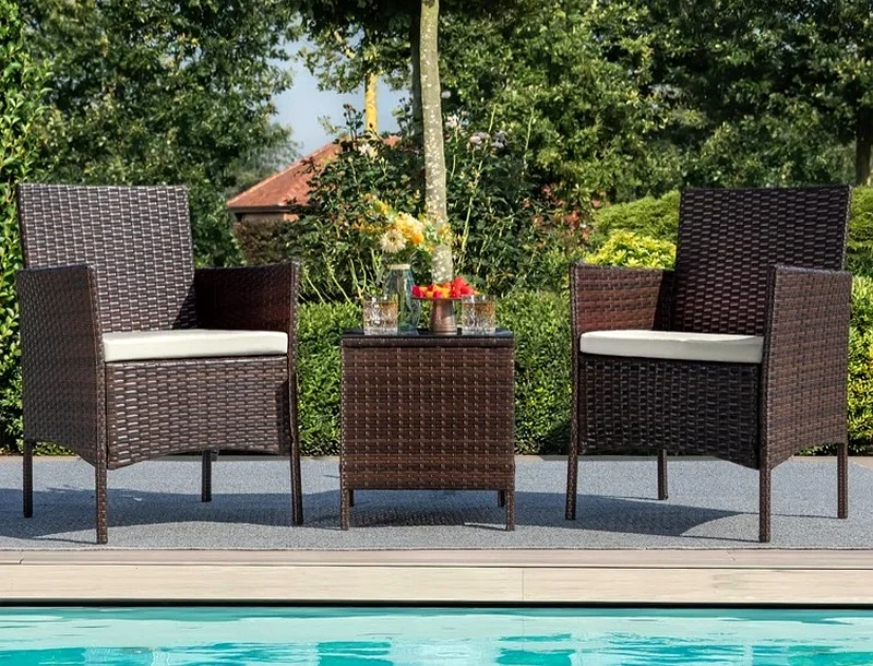 Dark Brown P.E Rattan Balcony Chairs and Table Set