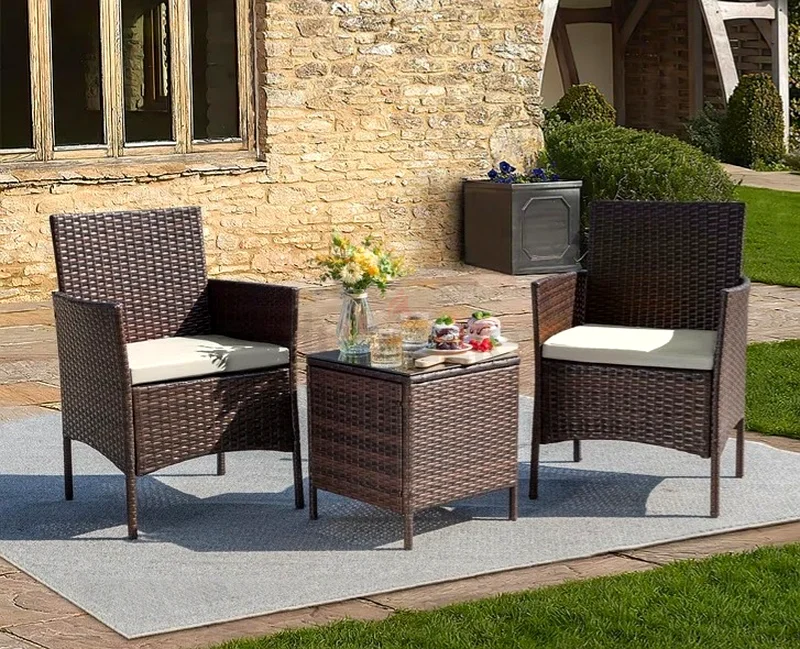 Dark Brown P.E Rattan Balcony Chairs and Table Set