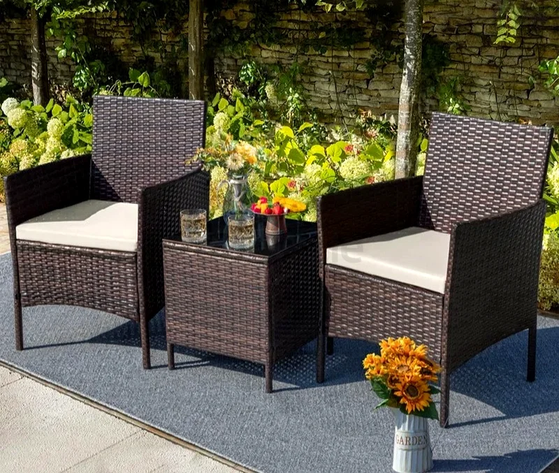 Dark Brown P.E Rattan Balcony Chairs and Table Set