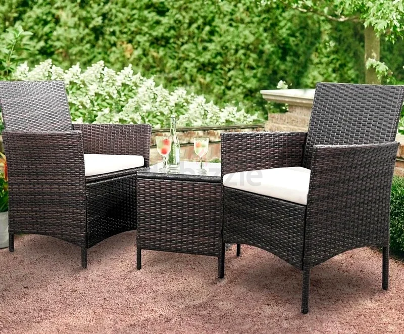 Dark Brown P.E Rattan Balcony Chairs and Table Set