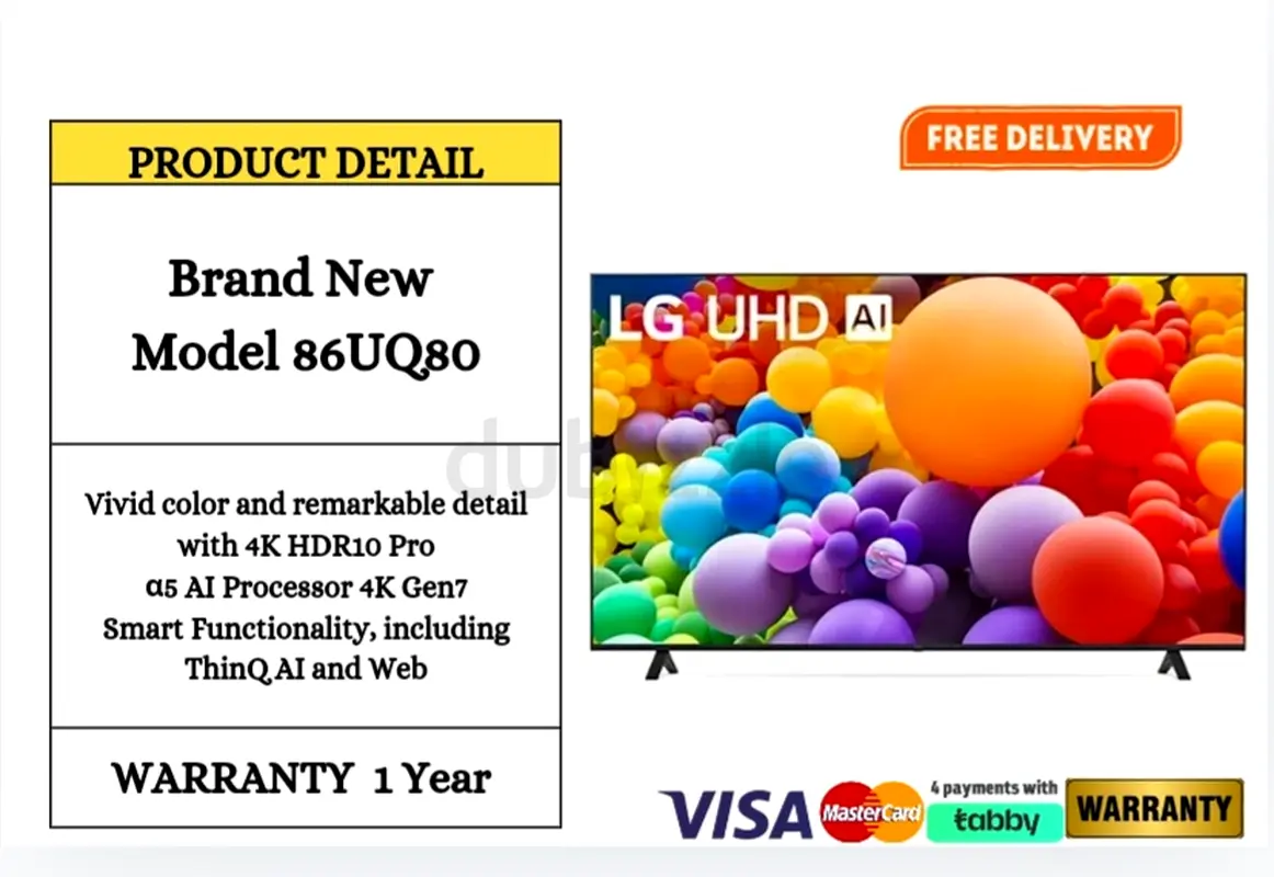 LG 86 TV4K 1 YEAR WARRANTY