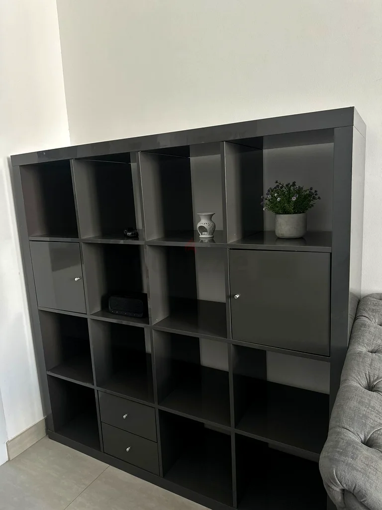 4X4 IKEA kallax gloss grey shelves