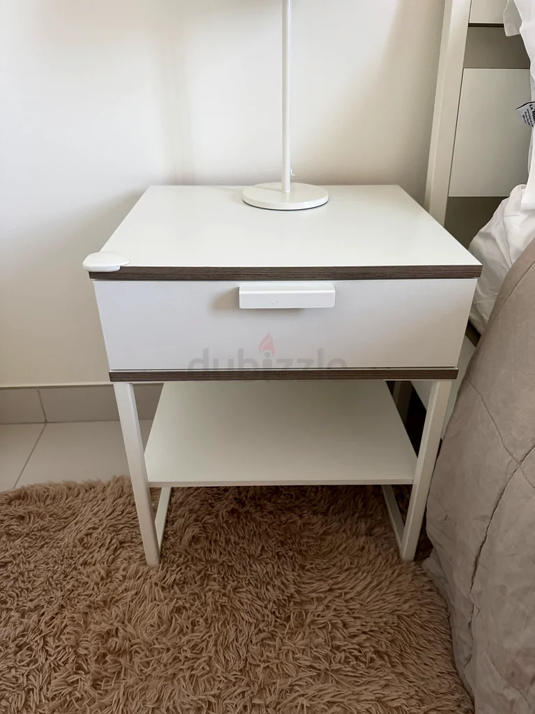 IKEA queen size bed frame, mattress and side tables x2