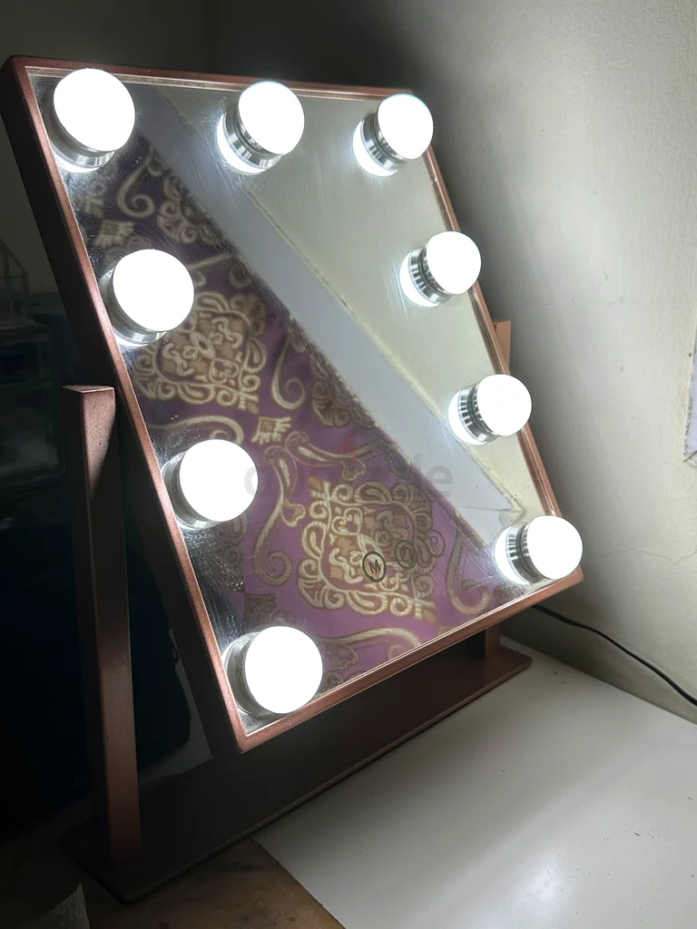 Make up vanity mirror and ikea white table.