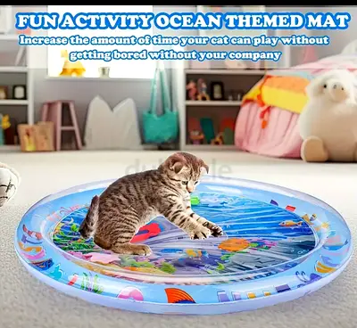 Splash proof interactive play mat with floating fish design for pets