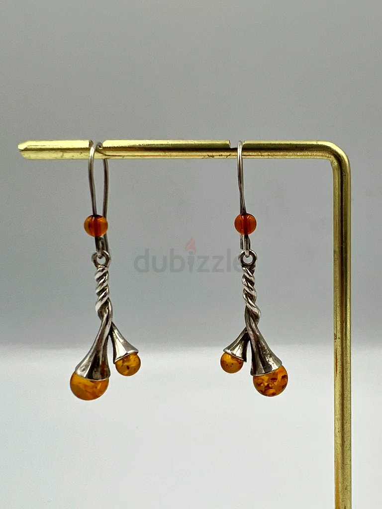 Women's silver earrings with natural Russian amber63230180443011112