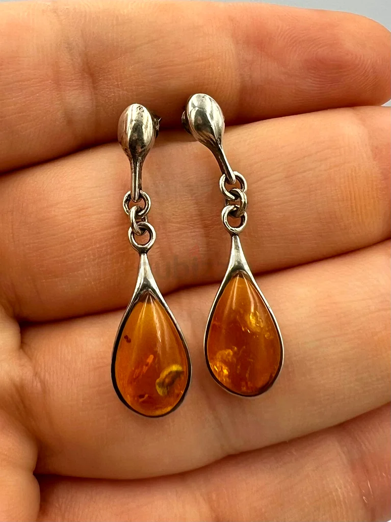 Women's silver earrings with natural Russian amber63230180470529114