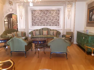 Sofa set classical furniture 100% Italy fabric 3 Seater , 2-Seater and 1-Seater Green color