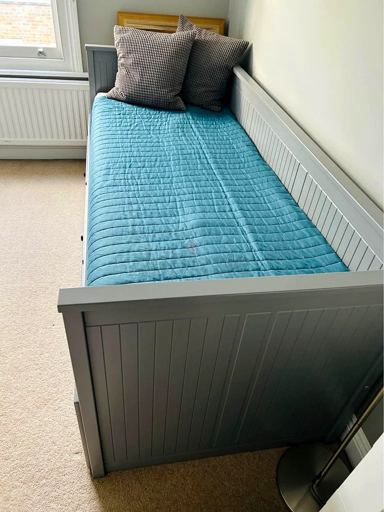 ikea grey hemnes daybed with 2 ikea mattresses