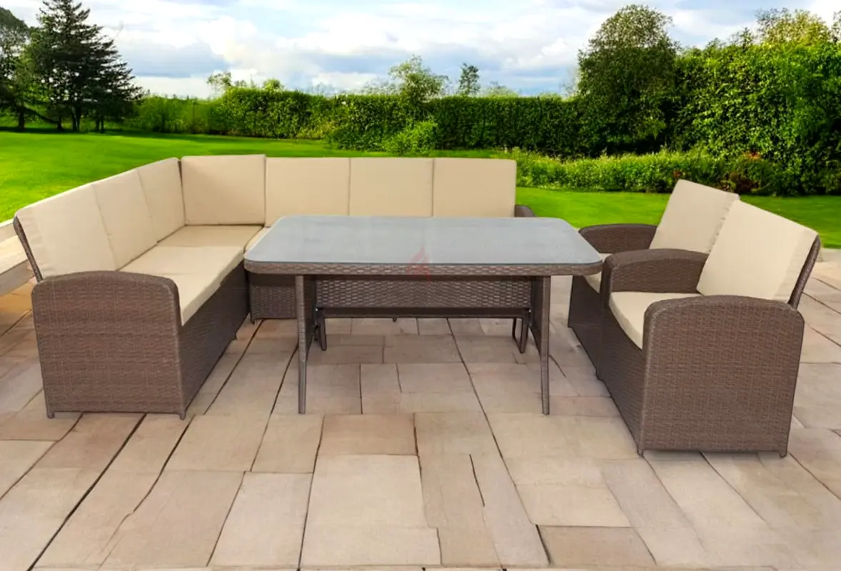 8 Seater Brown P.E Rattan Corner Style Outdoor Garden Sofa Set