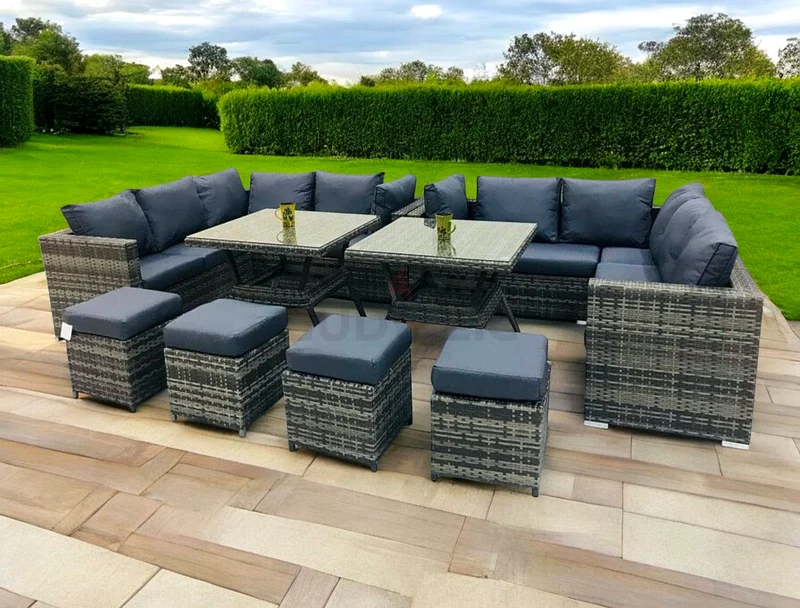 14 Seater Grey Rattan Outdoor Garden Sofa Set with 2 Tables