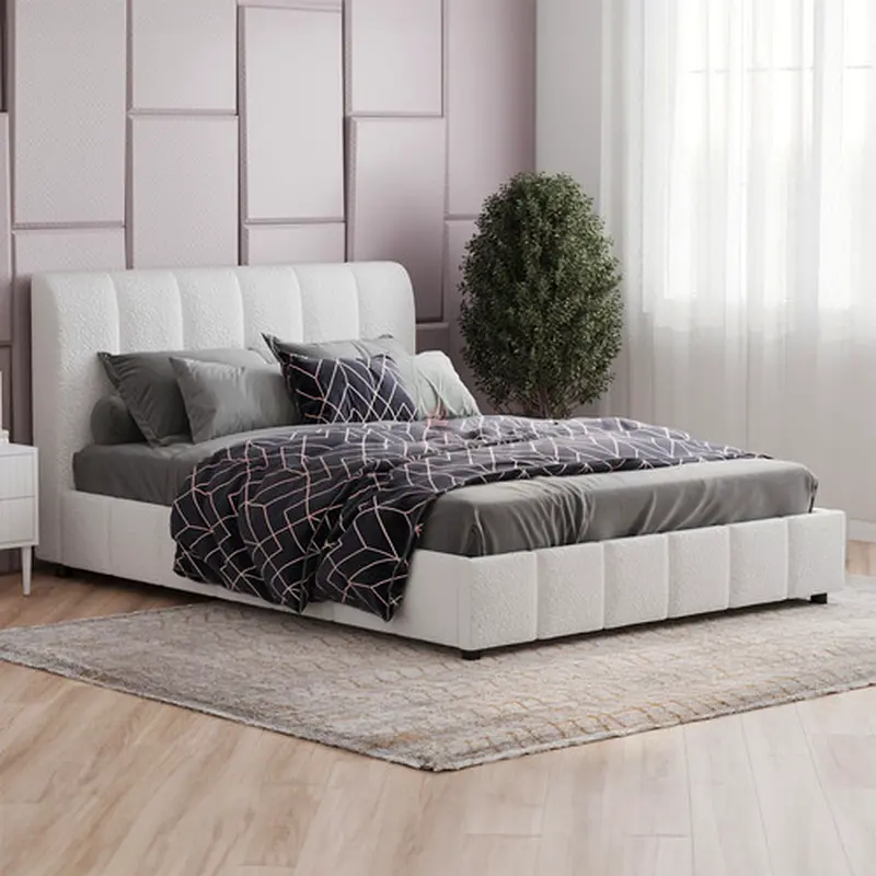 Murphy Bed Tufted Panel Upholster Bed Frame (Ivory White Boucle Fabric