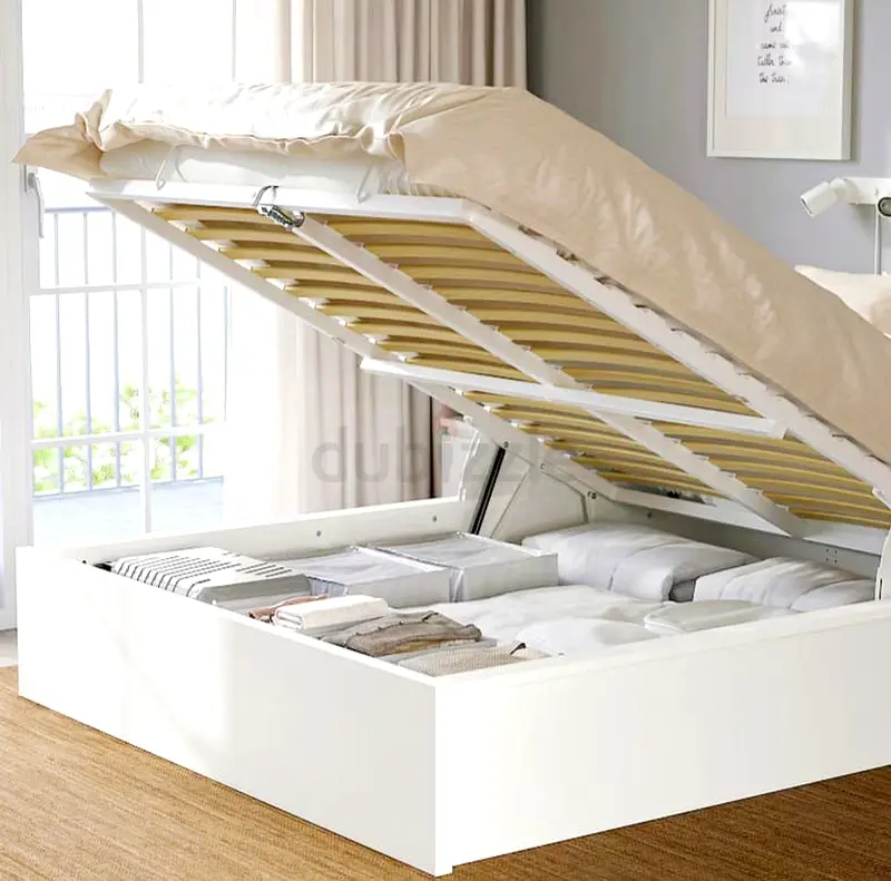 Urgent sell Ikea hydraulic storage bed with dresser and 2 side tables