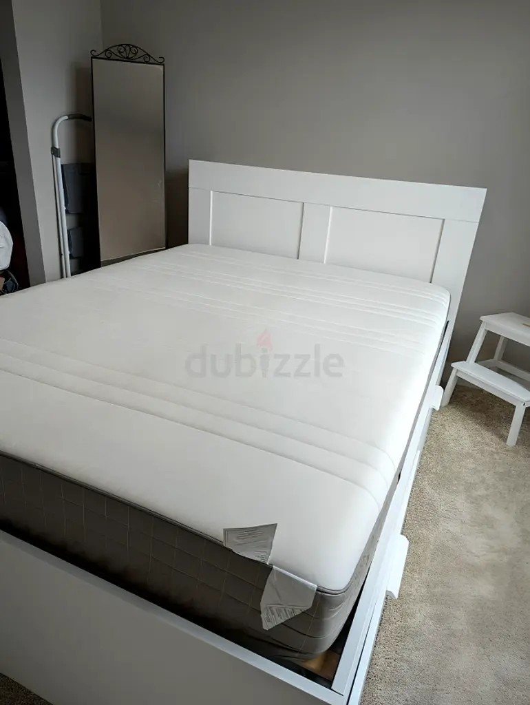 Ikea Brimness king Storage Bed With Ikea Mattress/ white color