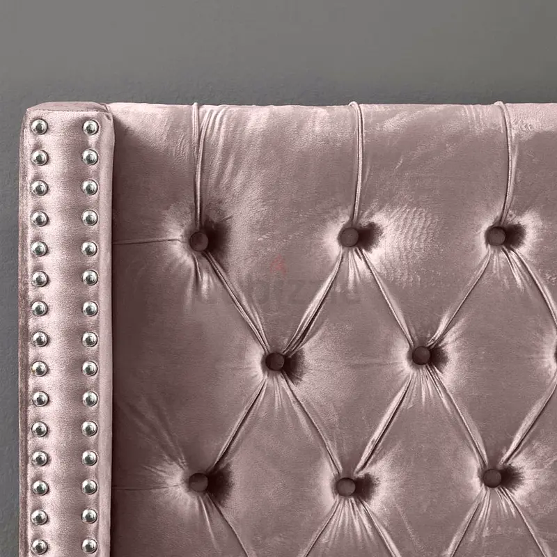 Aiden velvet Bed Frame in pink color