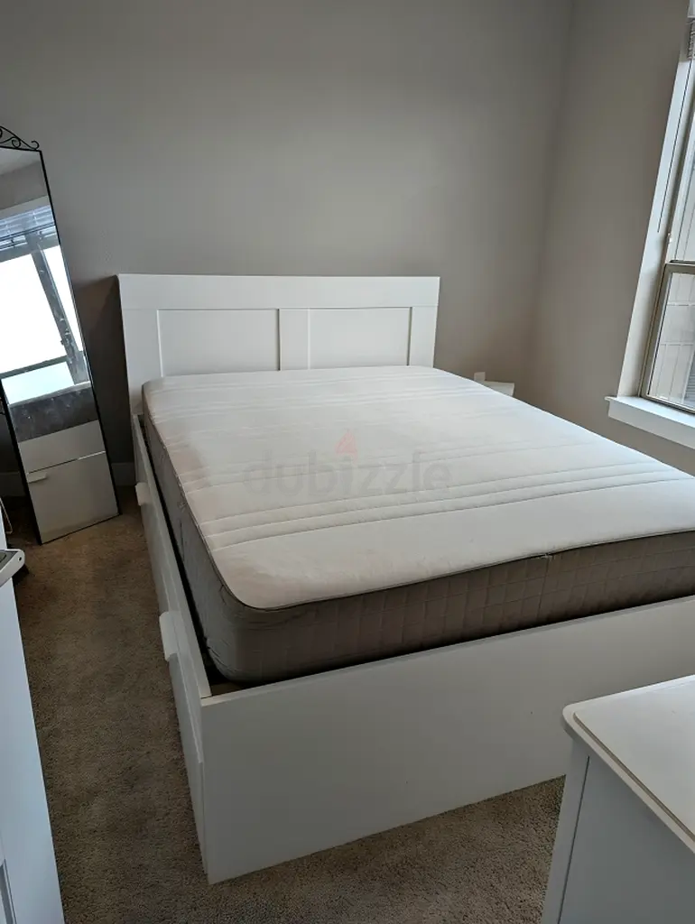 Ikea Brimness king Storage Bed With Ikea Mattress/ white color