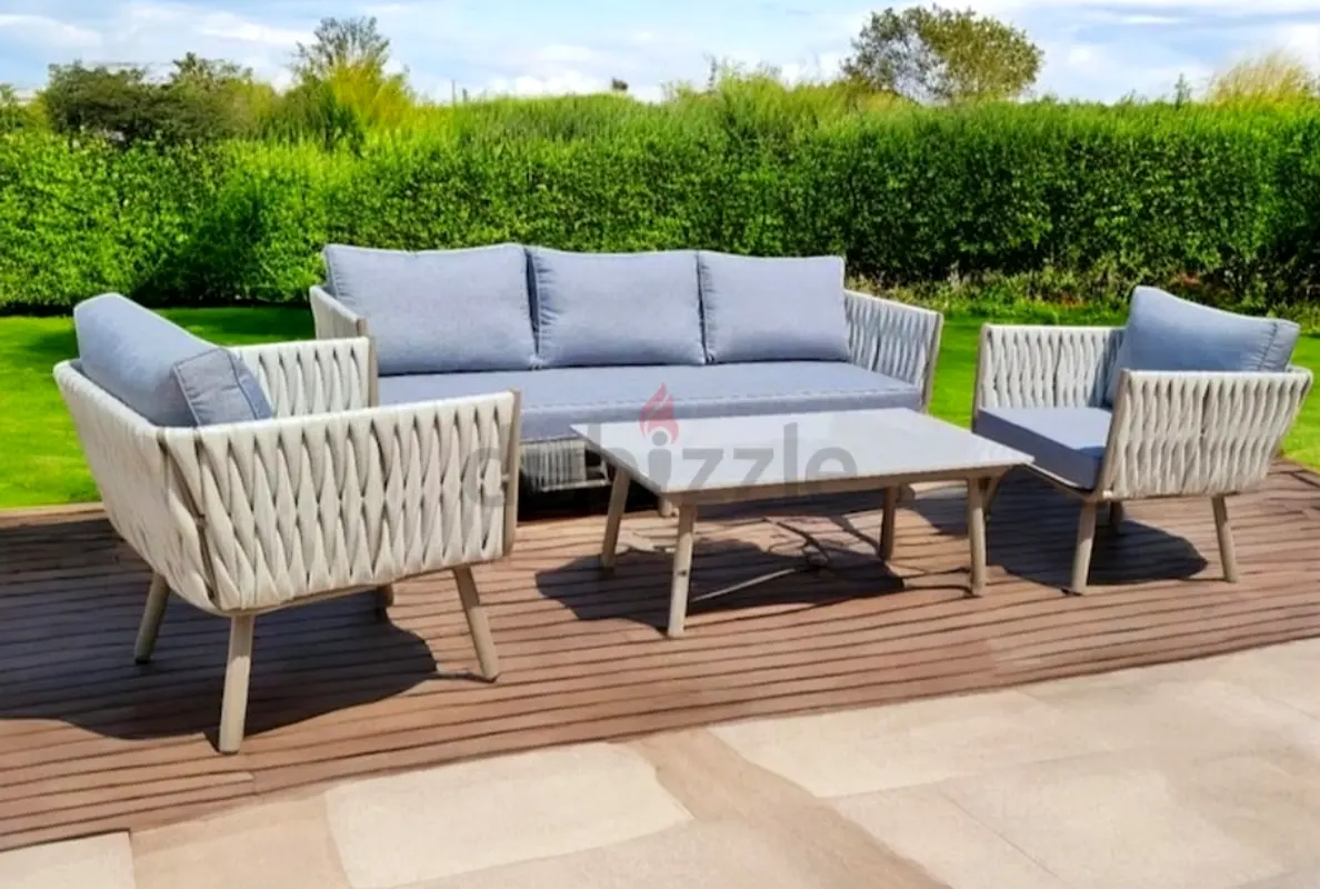 Outdoor garden furniture five seats sofa marble top table set.