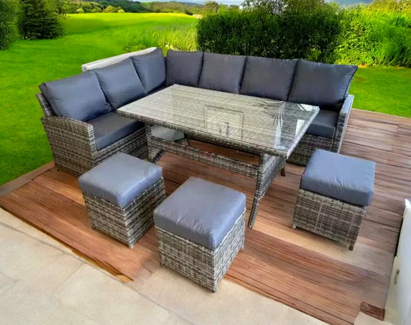 Beautiful Grey Corner Outdoor Sofa Garden Sofa with Big Dining Table