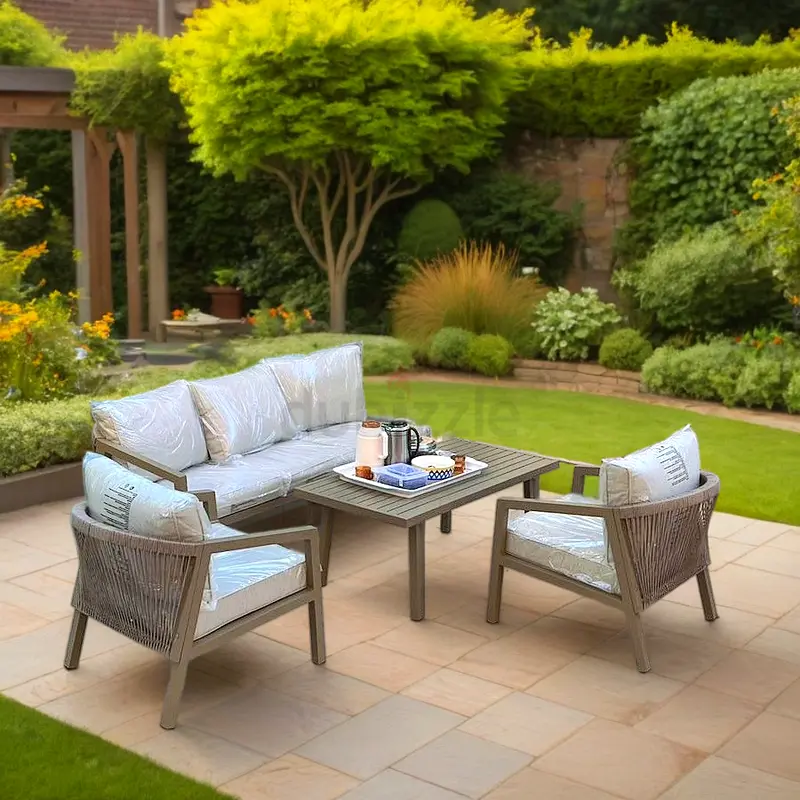 Outdoor garden beige color aluminum five seats sofa with table set