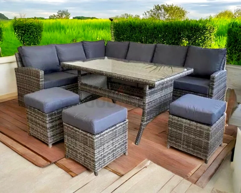 Beautiful Grey Corner Outdoor Sofa Garden Sofa with Big Dining Table