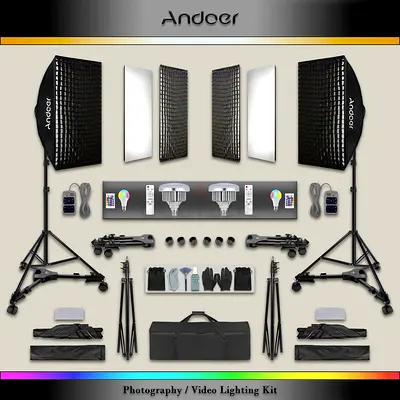 Bi-Color/ RGB Wireless Softbox Lighting Kit with Grid and dolly