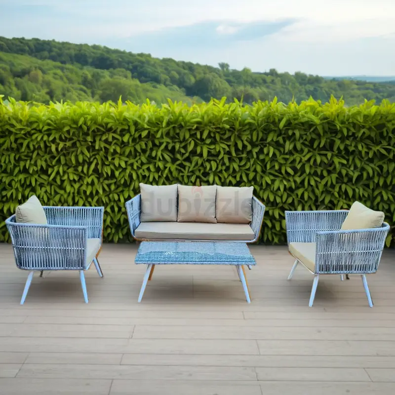 Outdoor garden wicker sofa furniture set with beige color comfortable