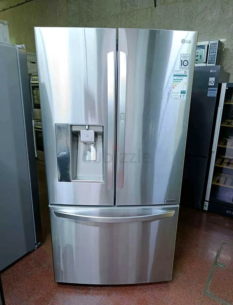 LG brand French door refrigerator with water dispenser
