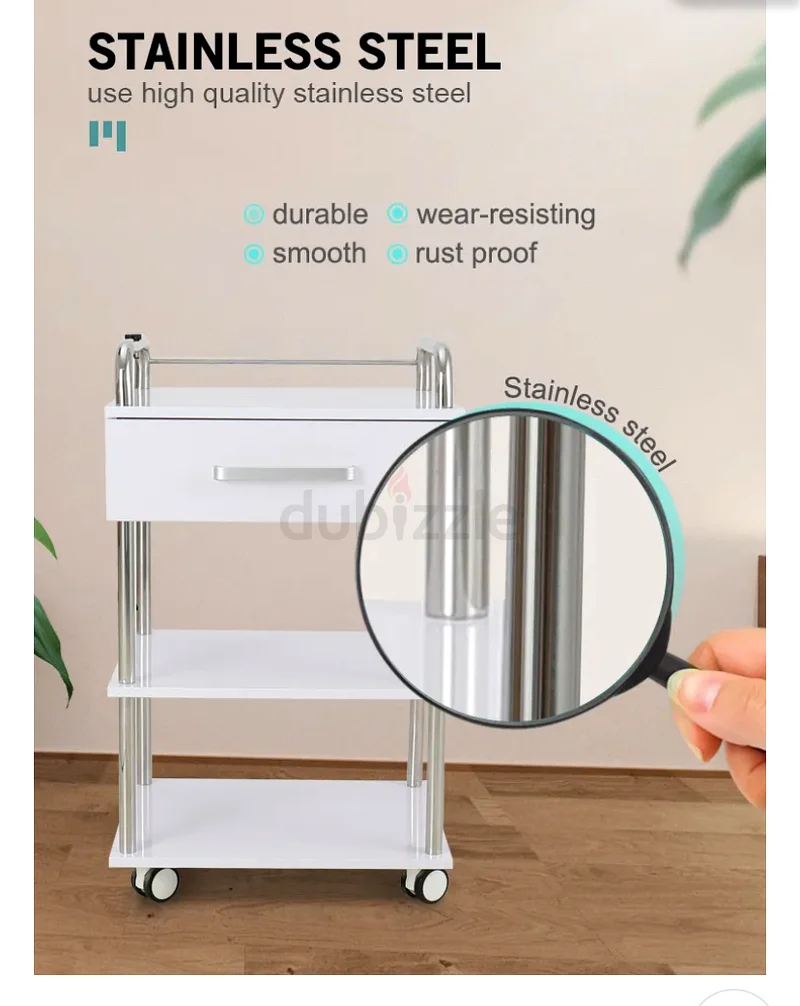 White Stainless Steel Lockable Salon Trolley Trolley Carts63219824852354111