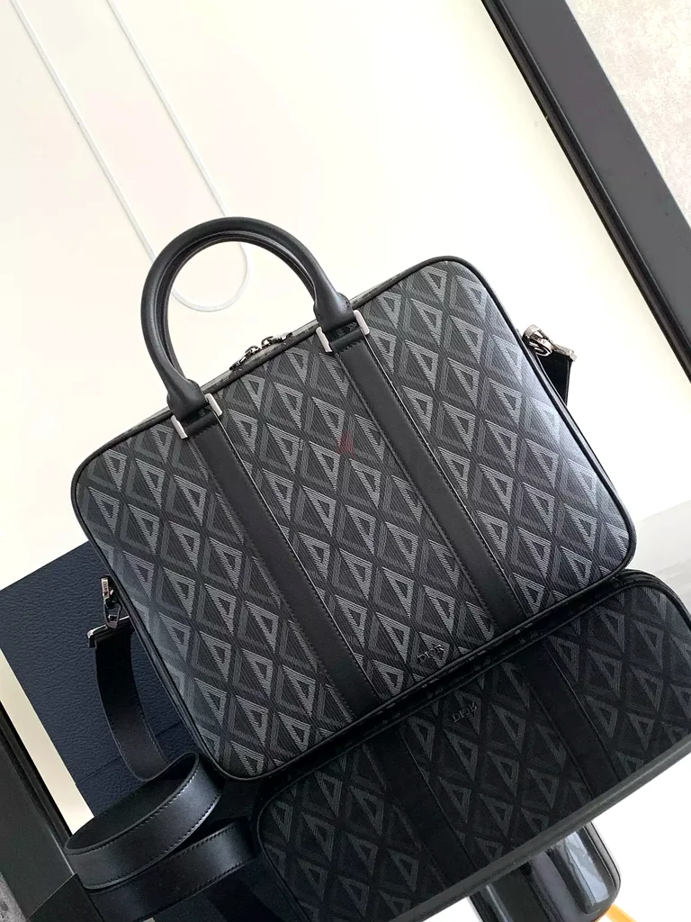 Dior Briefcase Black CD Diamond Canvas and Black Grained