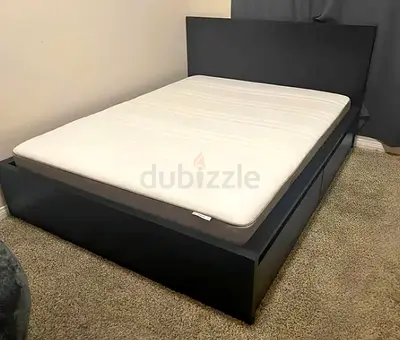 IKEA Malam queen size bed 160/200cm bed with 2 storage drawers underneath  and Ikea mattress
