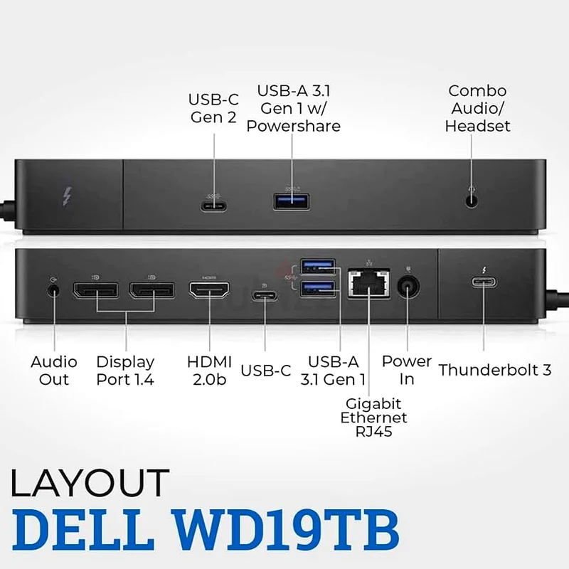 ديل ثاندربولت WD19TB (4 مخرجات عرض) يدعم شاشة واحدة بدقة 5K وشاشتين بدقة 4K، محطة إرساء UHD63265096716801111