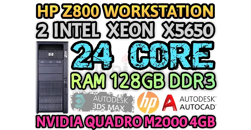 محطة عمل HP Z800 بذاكرة وصول عشوائي سعة 128 جيجابايت، معالج مزدوج Intel Xeon X5650 بسرعة 24 كور، بطاقة شاشة NVIDIA Quadro M2000 بذاكرة 4 جيجابايت DDR5629316659619861120