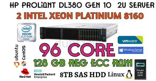 96 CORES-HP PROLIANT DL380 GEN 10 SERVER-DUAL INTEL XEON PLATINIUM 8160 CPU-8 TB SAS HDD-2U SERVER