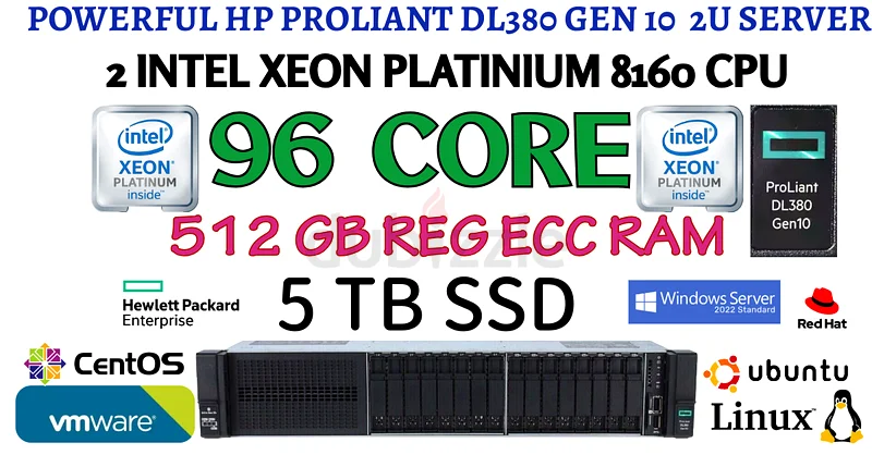 512 جيجابايت رام - 96 نواة - خادم HP ProLiant DL380 Gen 10 - وحدتا معالجة Intel Xeon Platinum 8160 - 5 تيرابايت SSD63266083659649111