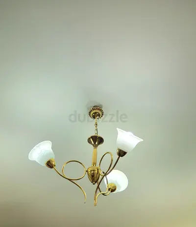 Golden Ceiling Lamp with metal frame Set has 3 lamp holders