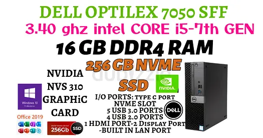 7TH GENRATION DELL OPTILEX 7050 SFF-CORE i5-7500 3.40GHZ-16GB RAM-256 GB NVME SSD-NVIDIA GRAPHIC