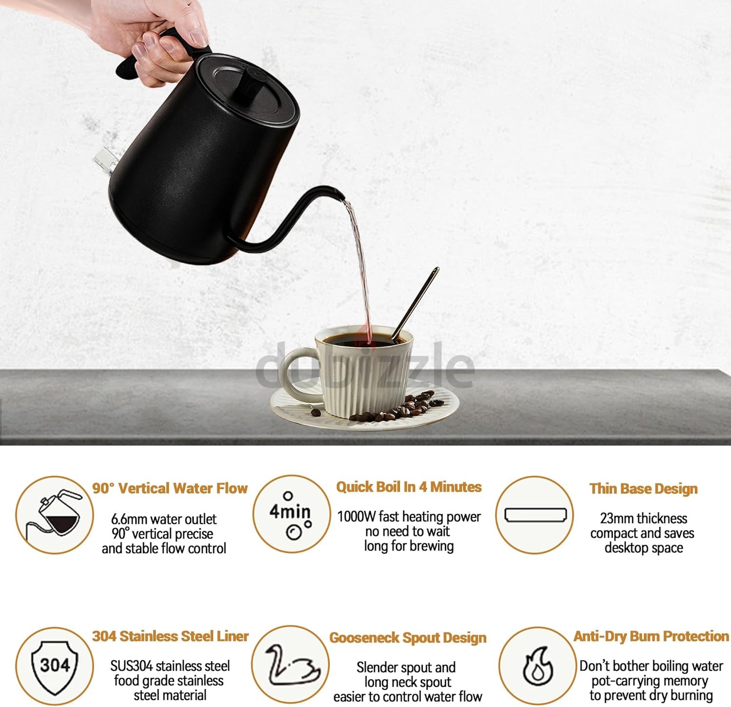 1266 - Mhpxszmyy Electric Kettle Gooseneck, 0.8L Stainless Steel Coffee ...