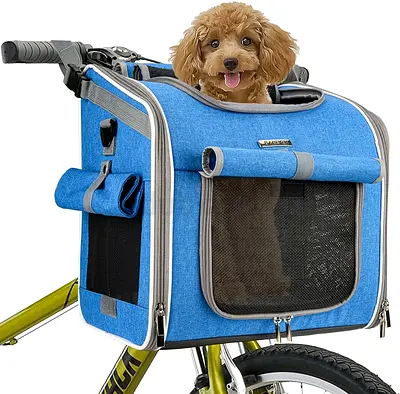 BABEYER Dog Bike Basket, Expandable Pet Carrier Backpack for Medium Dog Cat Puppies - Blue