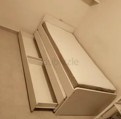 Slakt bed under bed with 2 Ikea mattresses and 2 storage drawers underneath