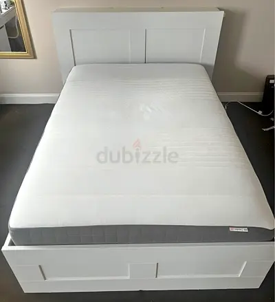 Ikea brimness qeen bed with headboard 4  drawers underneath