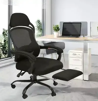 FINAL CALL: Ergonomic relaxing breathable high back mesh office chair linkage arms Footrest - Black