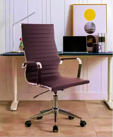 FINAL CALL: Ripped PU Cushioned Leather Dark Brown Fully Assembled High Back Office Chair for Sale